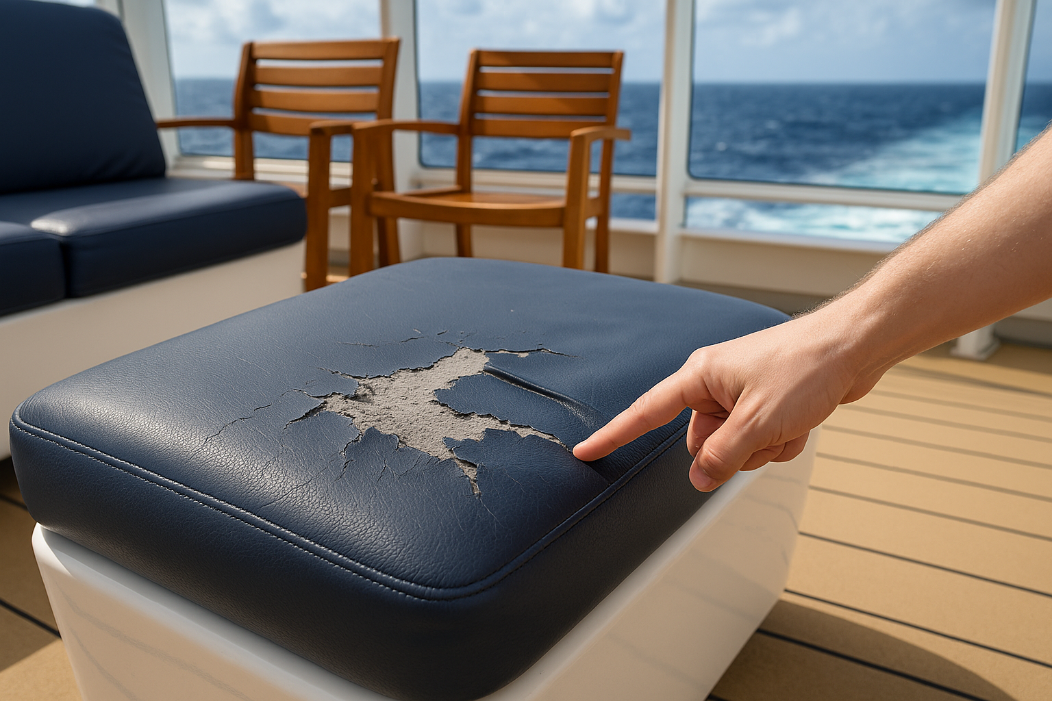 Cracked marine-grade vinyl on yacht seating from salt and sun exposure