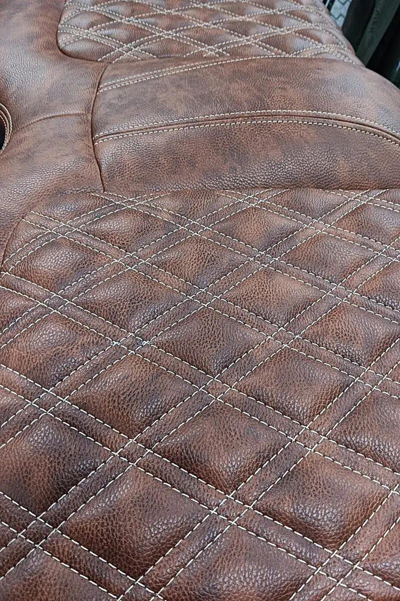 Antique Brown distressed two-tone pebble grain Sprinter RV seat in Marvella vinyl faux leather