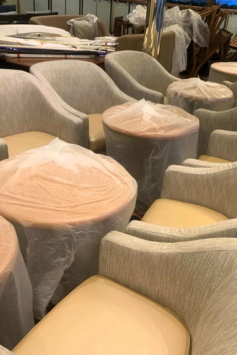 Gold Luxe Pearl Lorella fine pebble grain texture shown on installed luxury seating by a furniture manufacturer